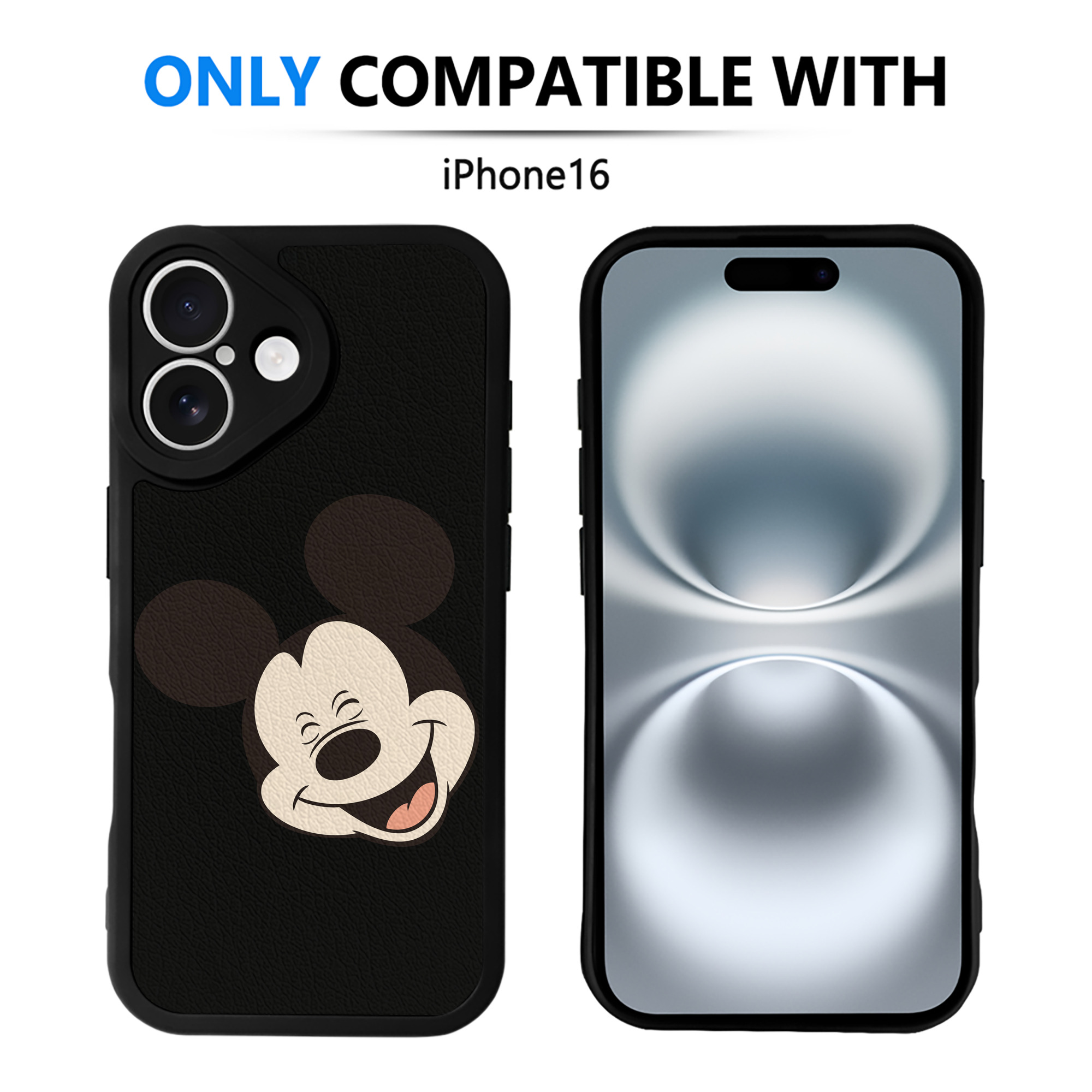 （画像用） ミッキーマウス Mickey Mouse 【iPhone 16シリーズ対応】シリコンスマホケース（レザー調） 材質：シリコン